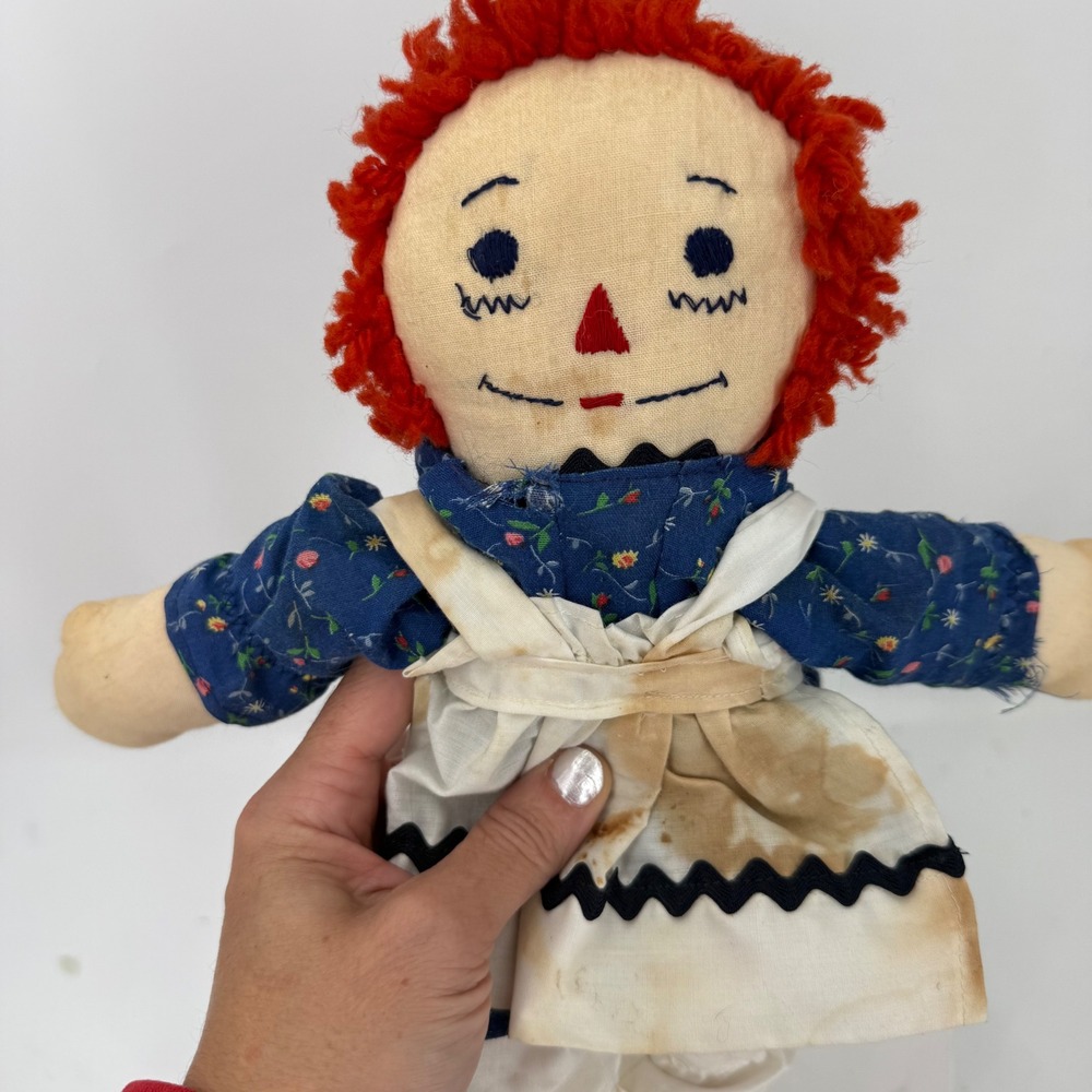 1.a.0.0.08.k Vtg Handmade Raggedy Ann Cloth Doll Red Yarn Hair 16" Primitive